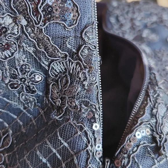 LUCCI LU, Sequins Textures Sweetheart Neckline,Elegant Navy Strapless Lace Dress - Picture 11 of 13